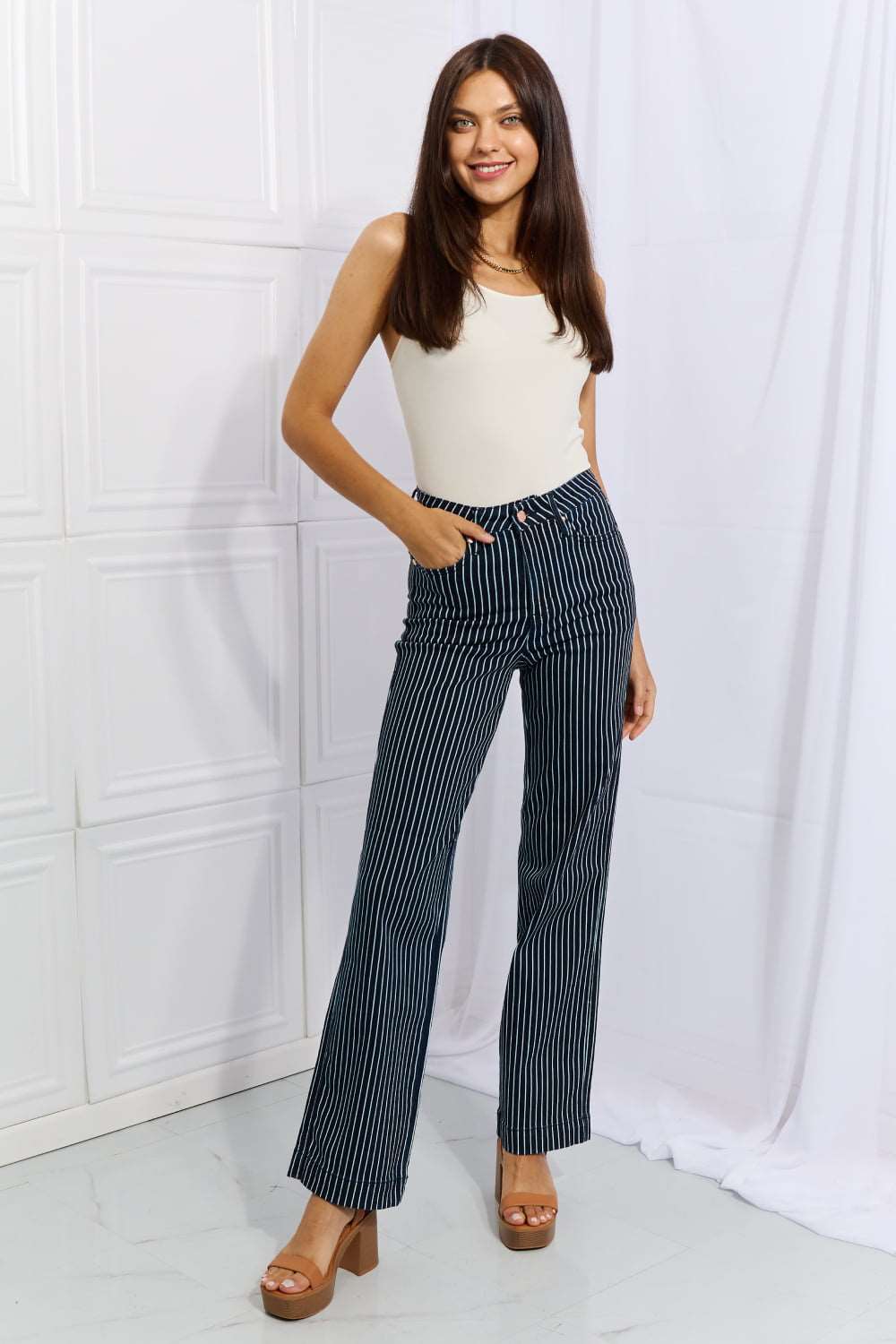 Judy Blue Cassidy Tummy Control Striped Straight Jeans