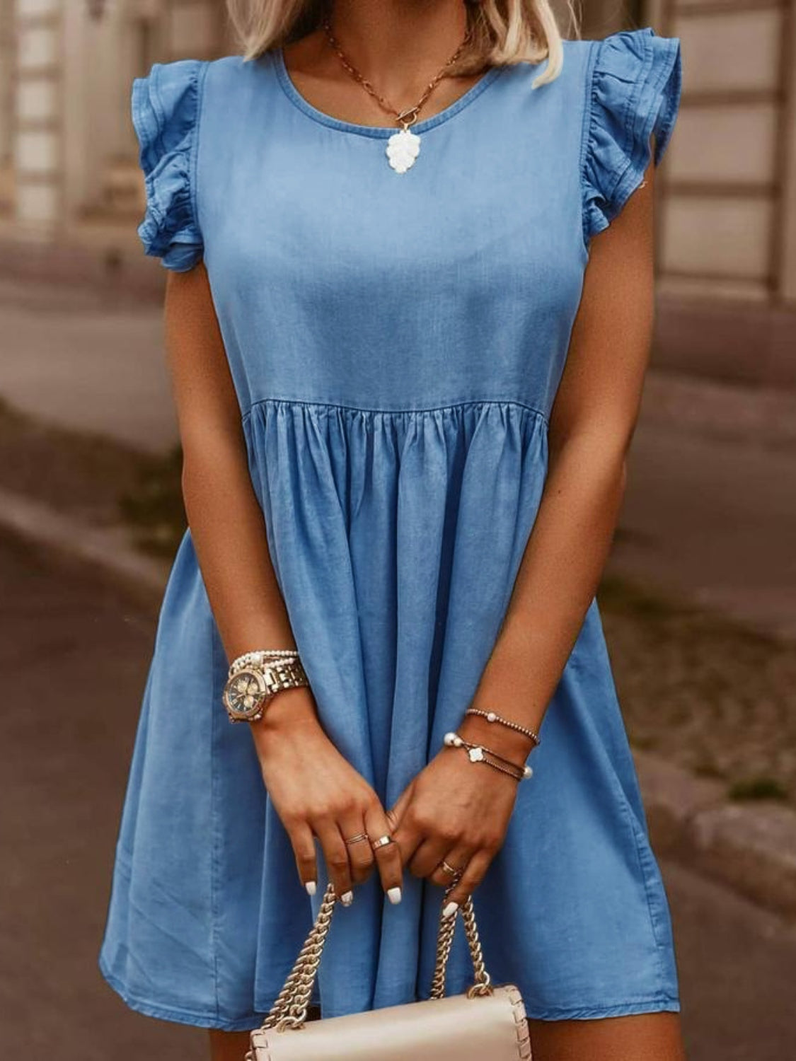 Little Miss Innocent  Cap Sleeve Denim Dress