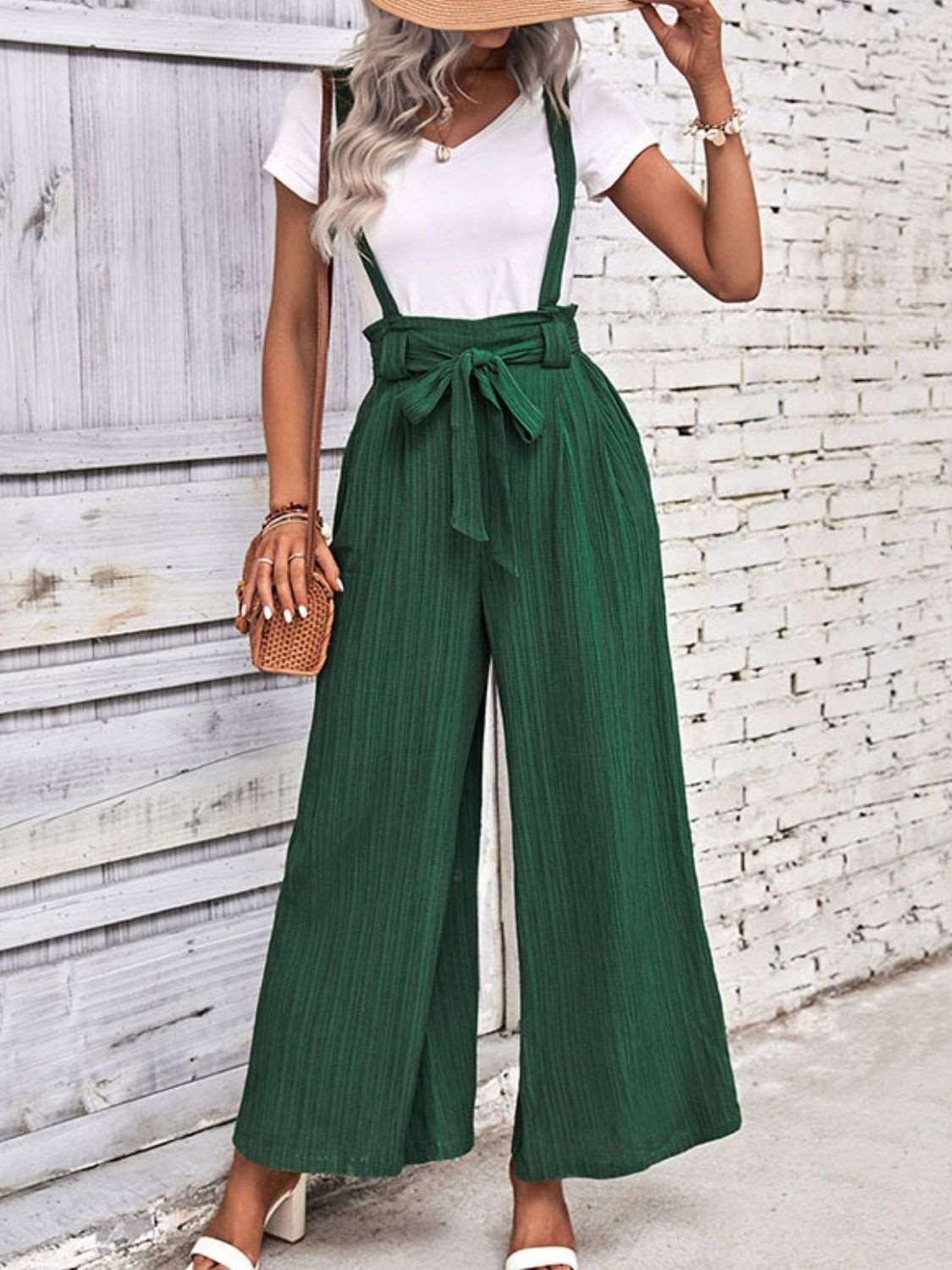 Beautiful in Emerald Wide Leg Overalls