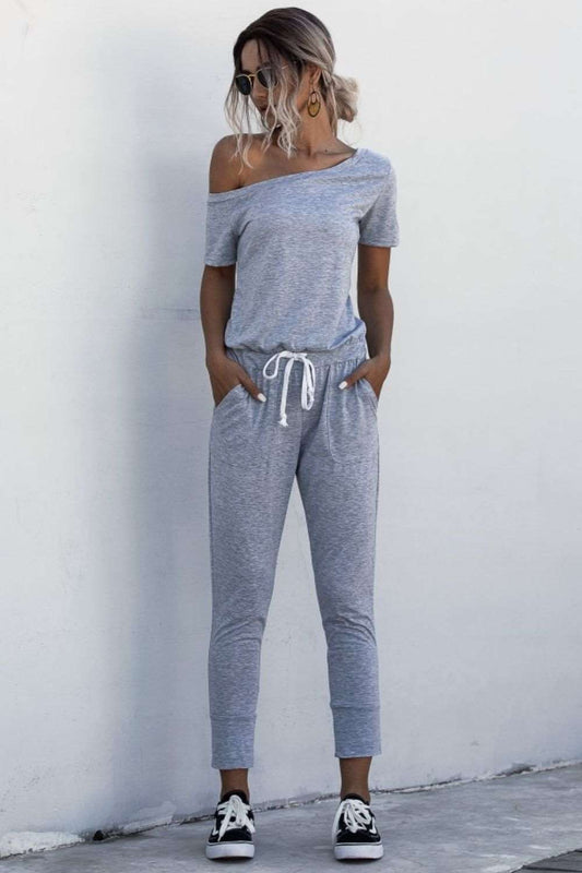 Playful Asymmetrical Neck Jumpsuit-Lavender Grace Boutique