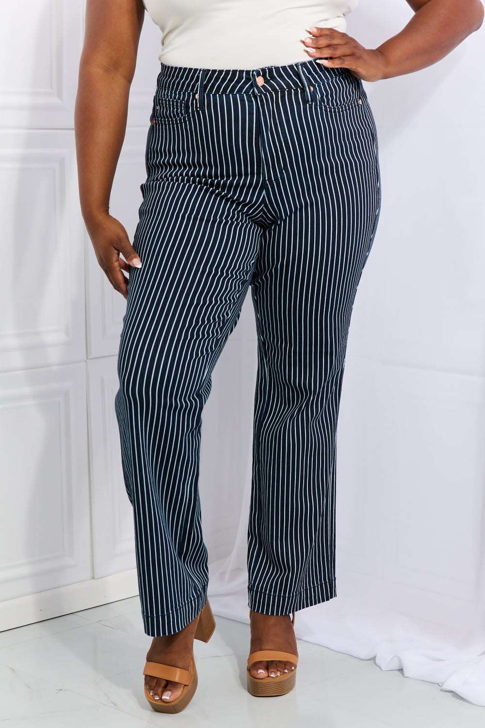 Judy Blue Cassidy Tummy Control Striped Straight Jeans