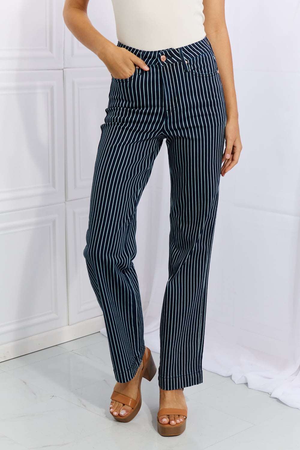 Judy Blue Cassidy Tummy Control Striped Straight Jeans