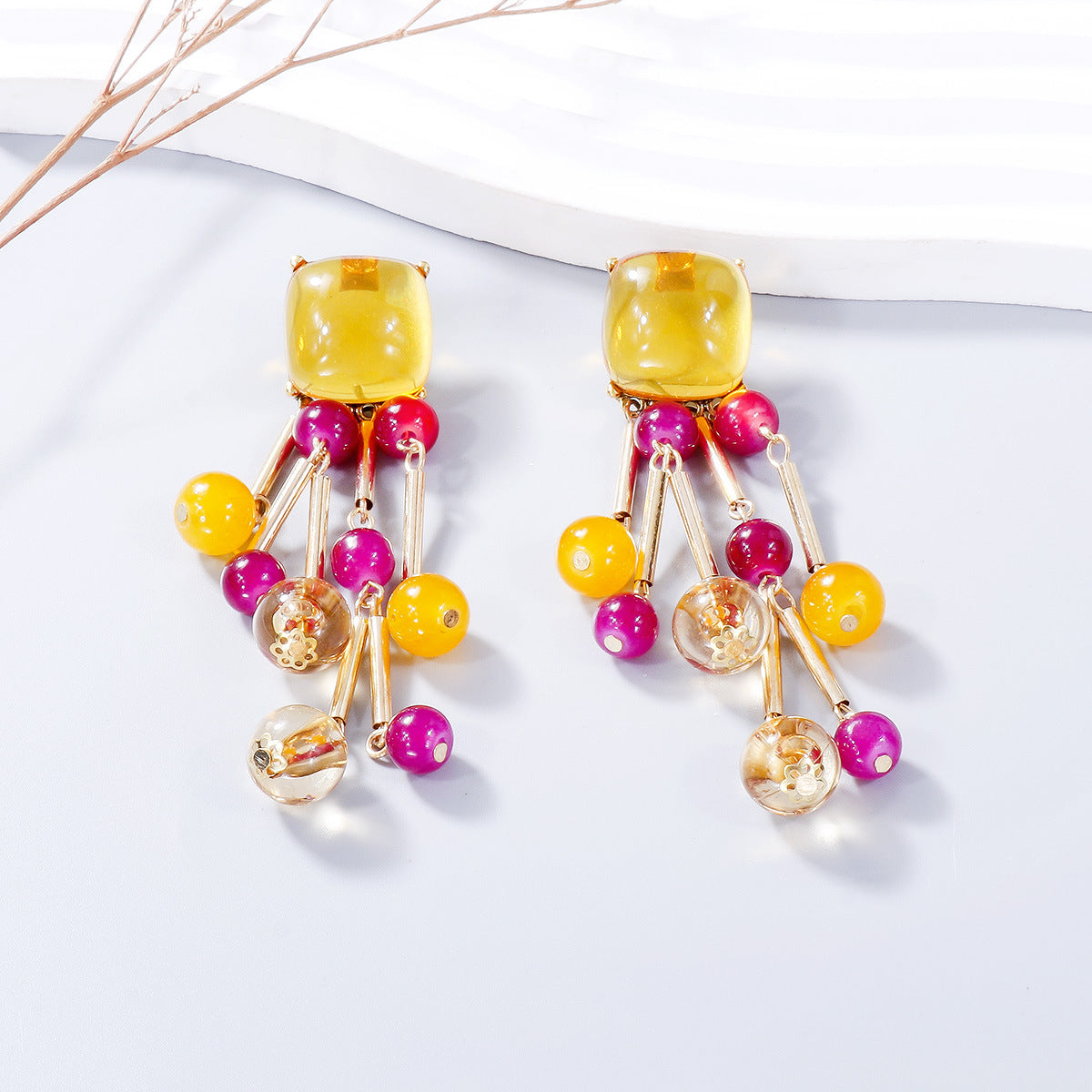 Aurora Acrylic Bead Dangle Earrings