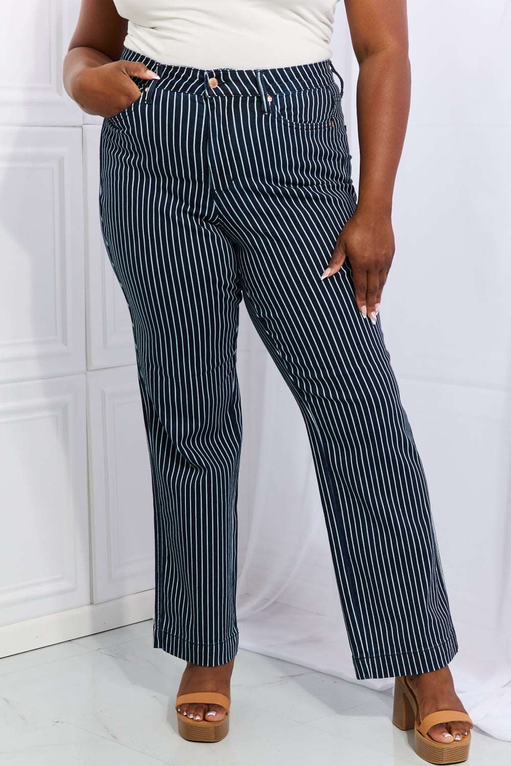 Judy Blue Cassidy Tummy Control Striped Straight Jeans