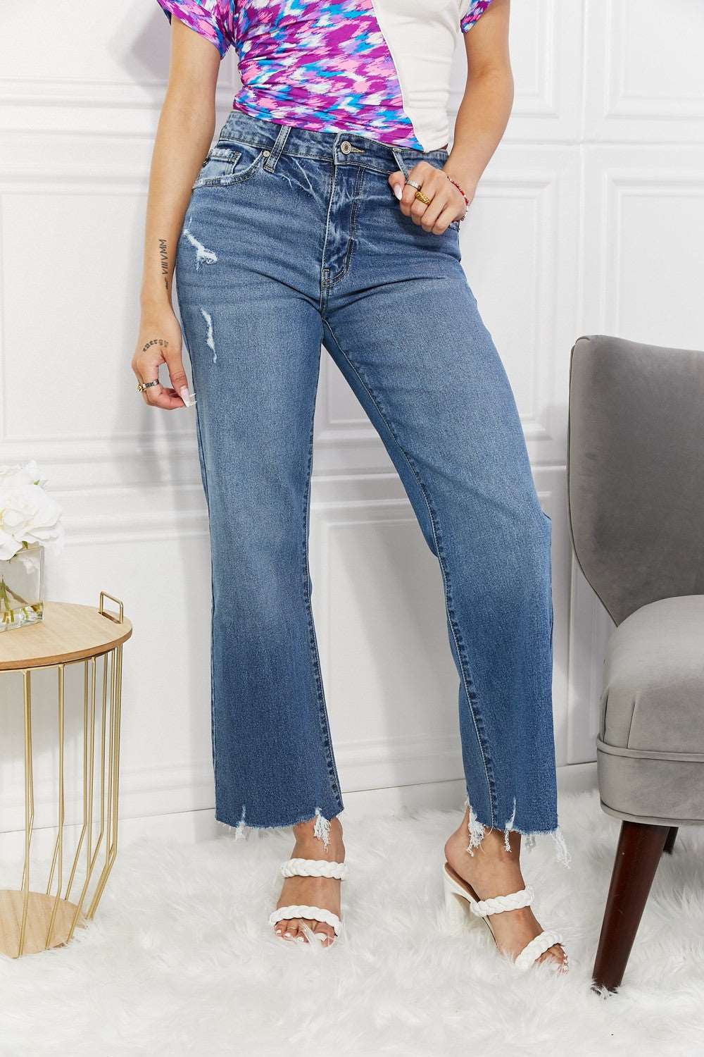 Kancan Melanie Crop Wide Leg Jeans-Lavender Grace Boutique