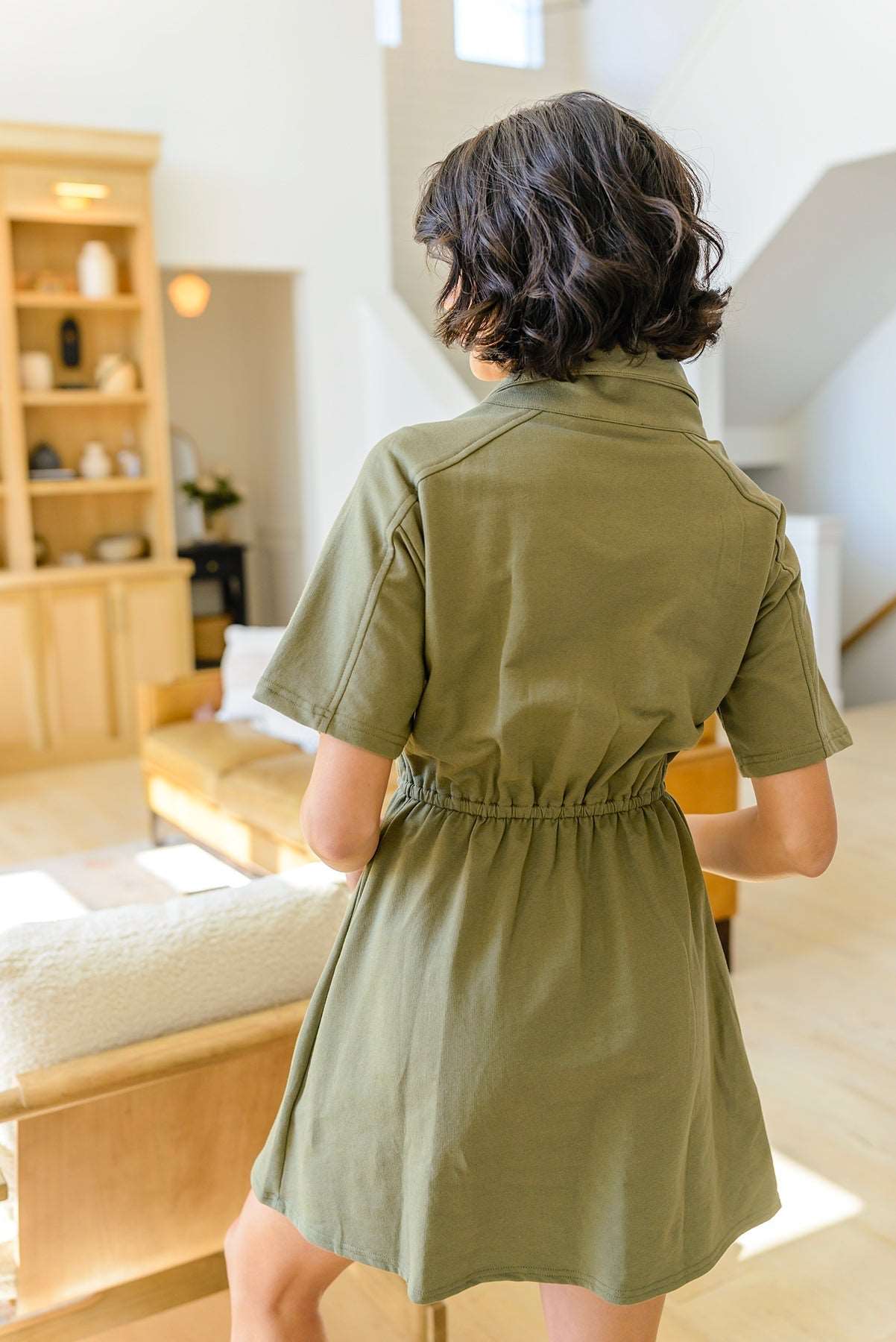 Darla Button Collared Dress in Olive