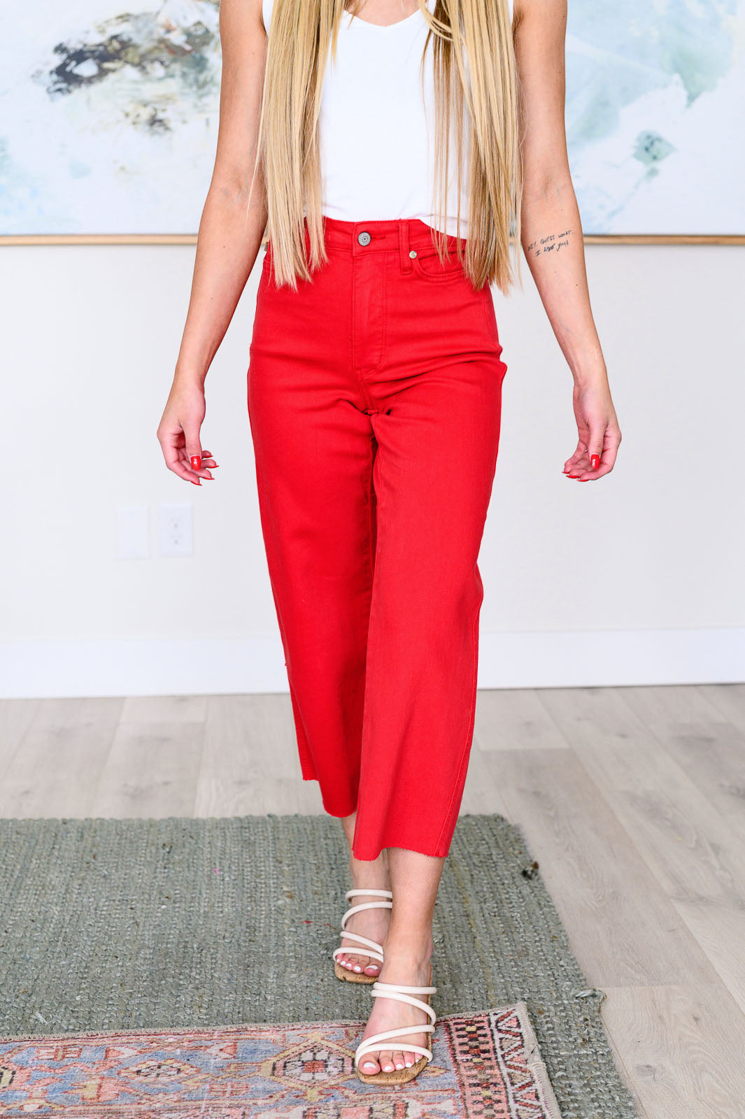 Judy Blue Lisa High Rise  Wide Leg Crop Jeans in Red