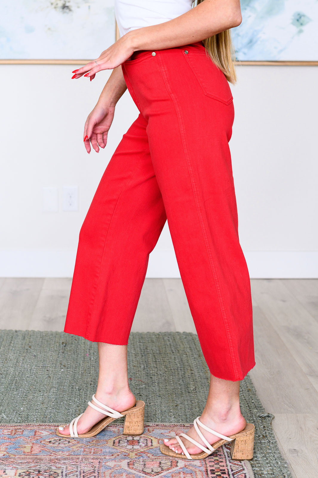 Judy Blue Lisa High Rise  Wide Leg Crop Jeans in Red