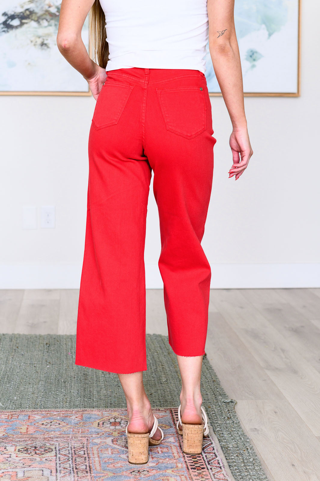 Judy Blue Lisa High Rise  Wide Leg Crop Jeans in Red