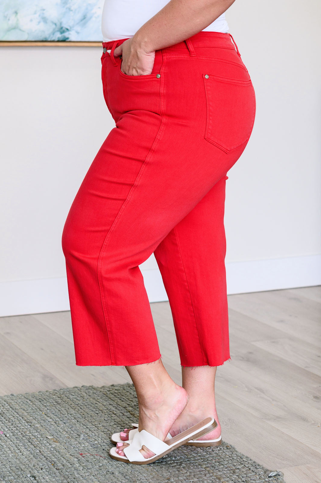 Judy Blue Lisa High Rise  Wide Leg Crop Jeans in Red