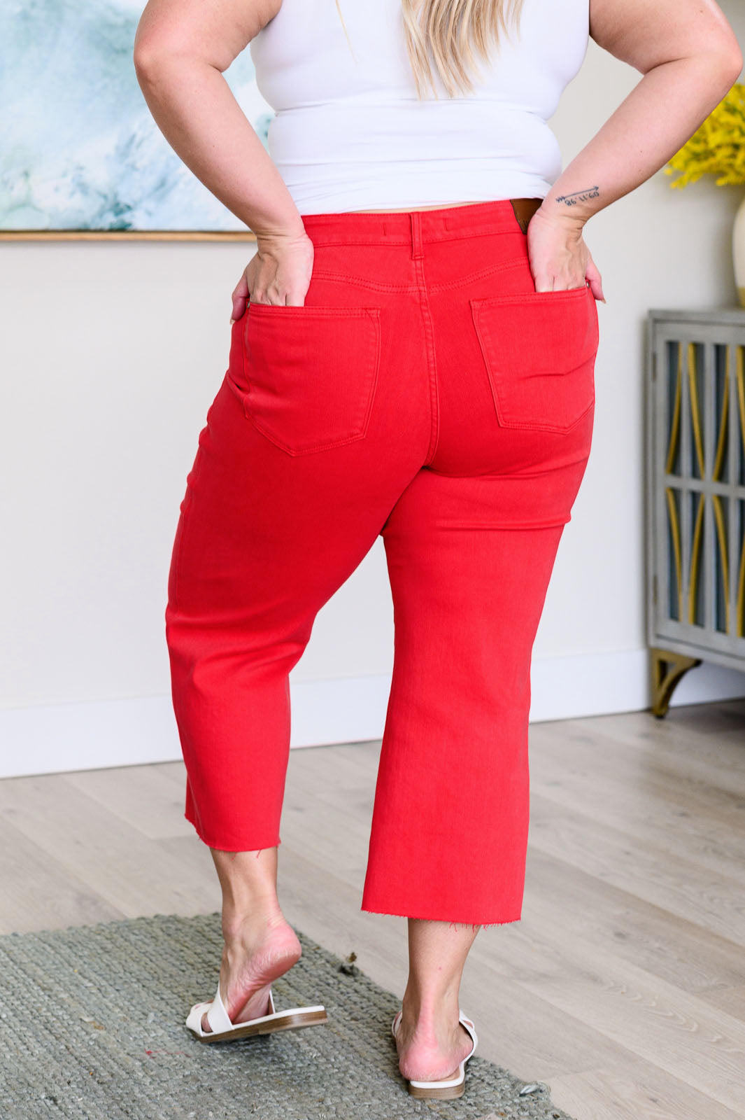 Judy Blue Lisa High Rise  Wide Leg Crop Jeans in Red