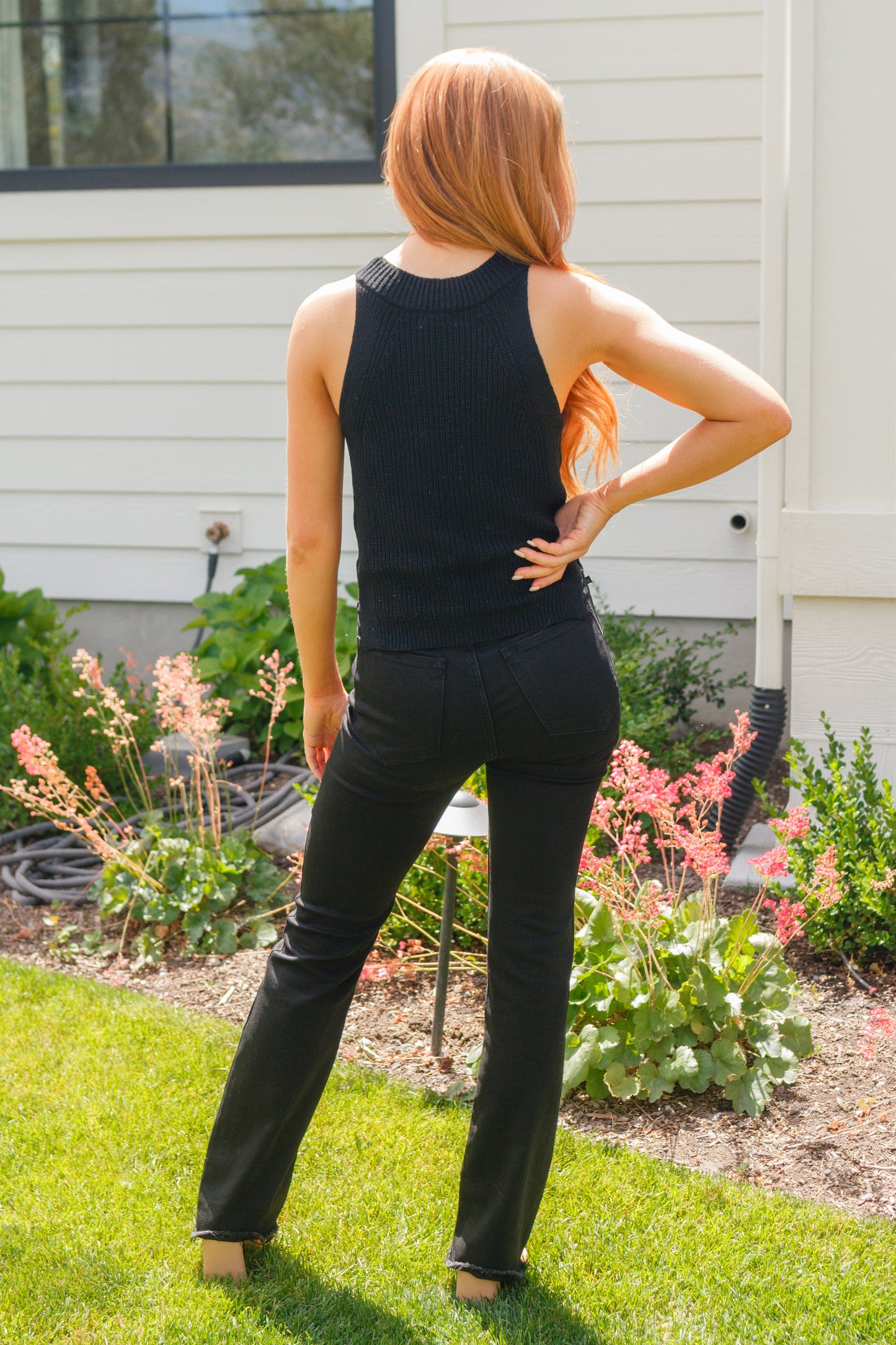 Previous Engagement Halter Neck Sweater Tank in Black