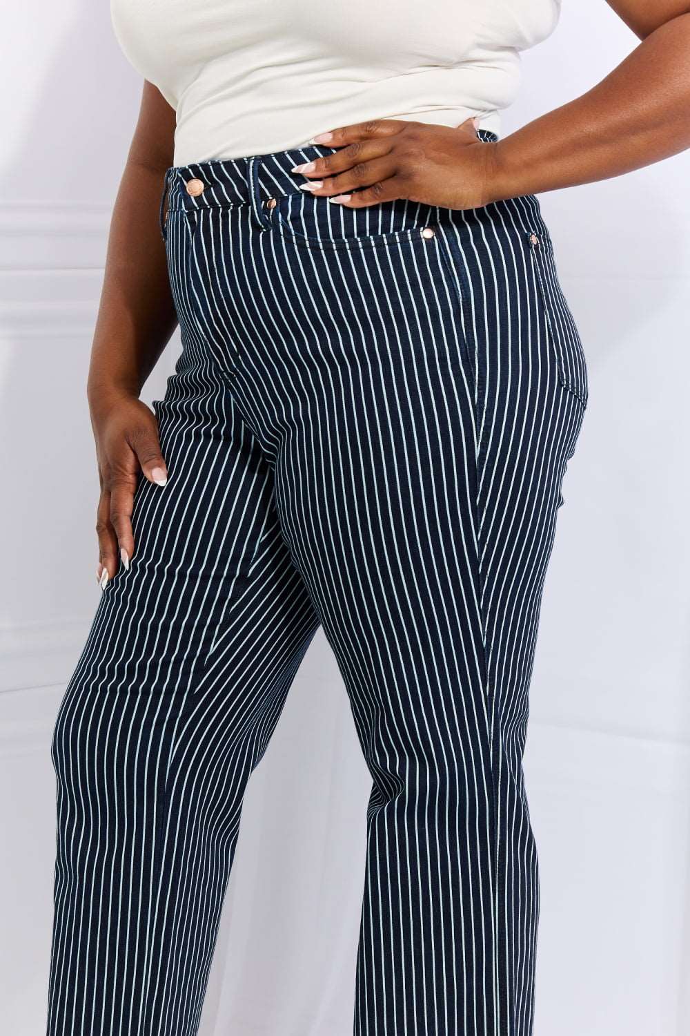 Judy Blue Cassidy Tummy Control Striped Straight Jeans