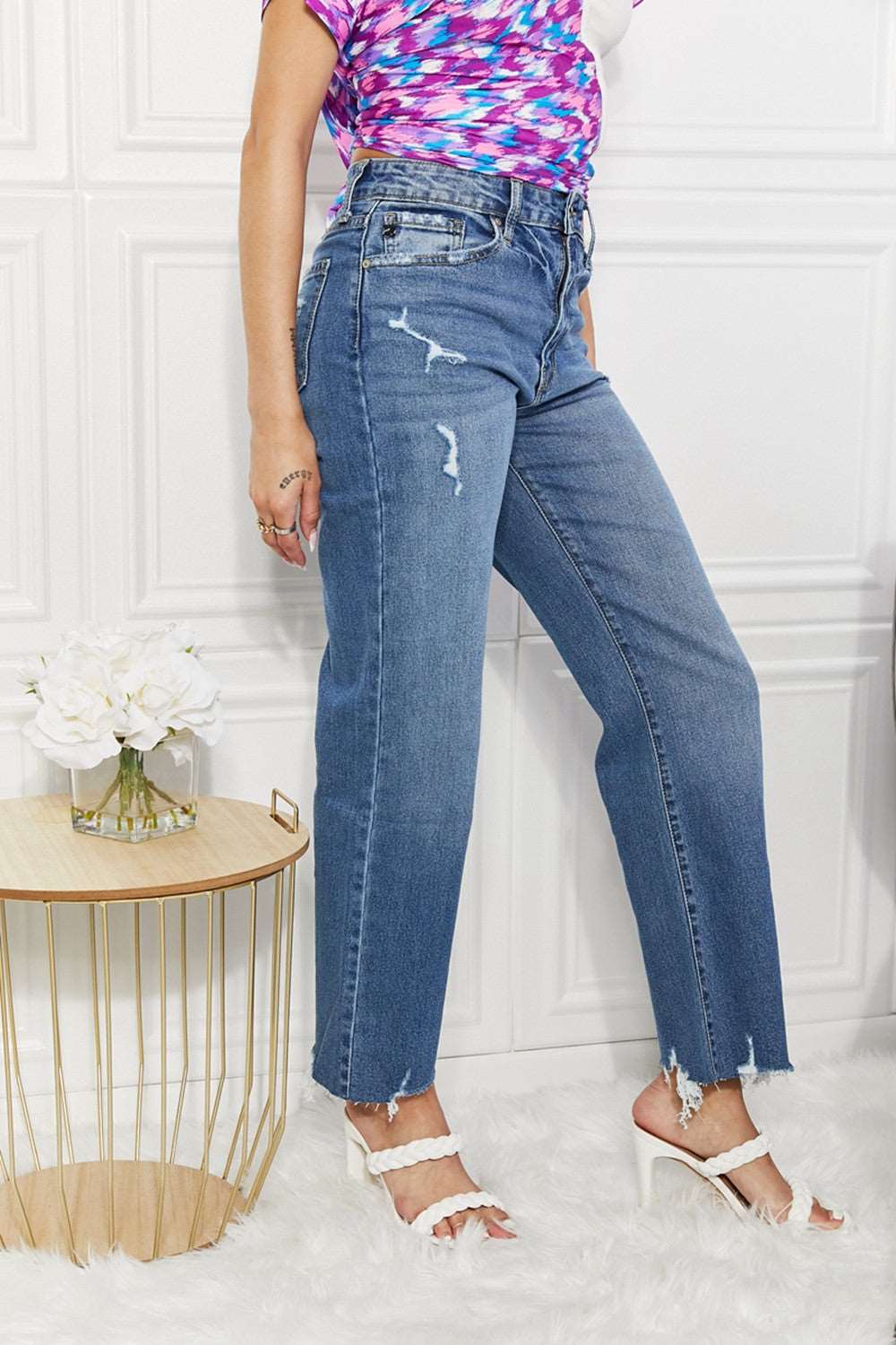 Kancan Melanie Crop Wide Leg Jeans-Lavender Grace Boutique