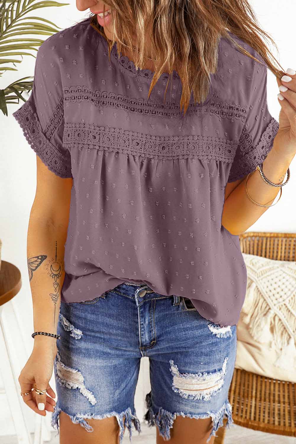 All Charm Swiss Dot Button Blouse-Lavender Grace Boutique