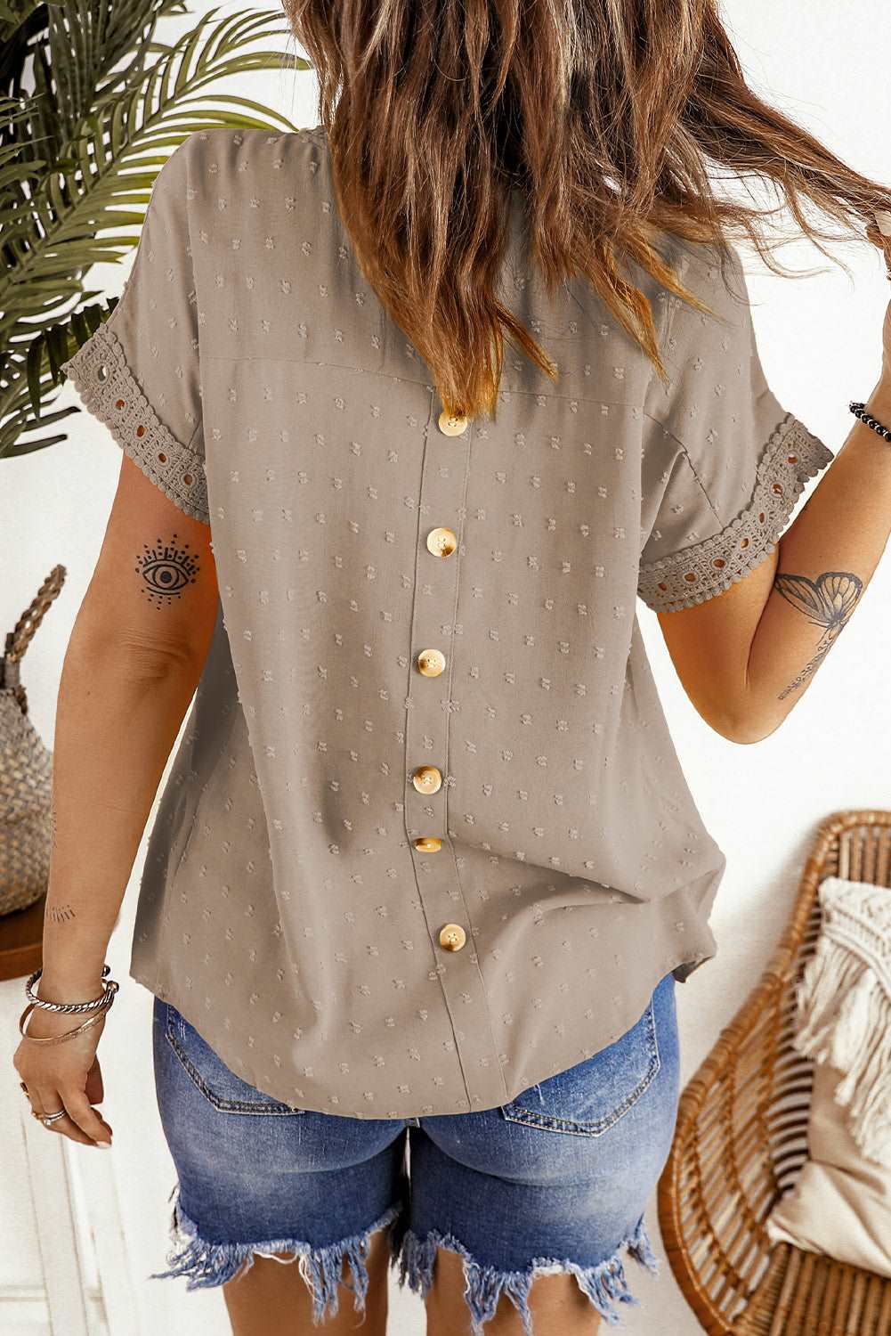 All Charm Swiss Dot Button Blouse-Lavender Grace Boutique