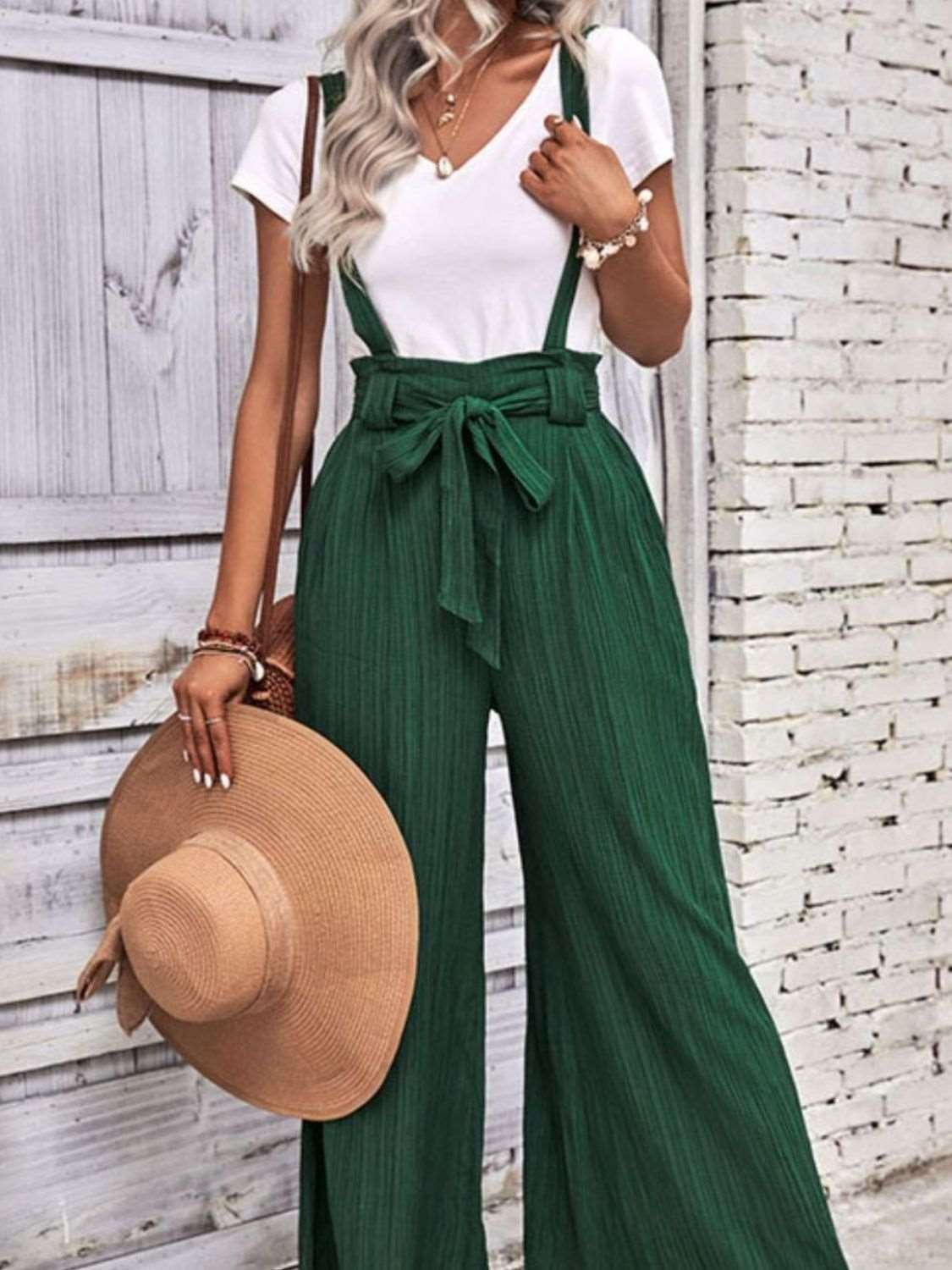 Beautiful in Emerald Wide Leg Overalls