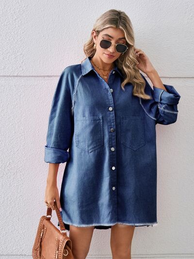 Pretty In Denim Raw Hem Button Up Dress