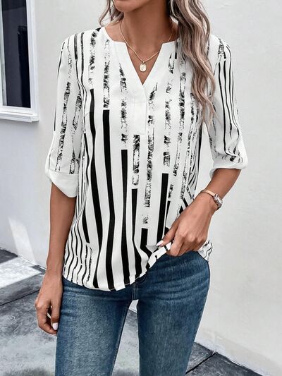 Top Notched Half Sleeve Blouse