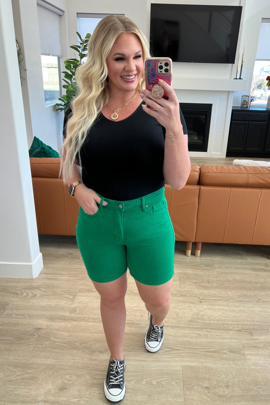 Judy Blue Jenna High Rise Control Cuffed Shorts in Green