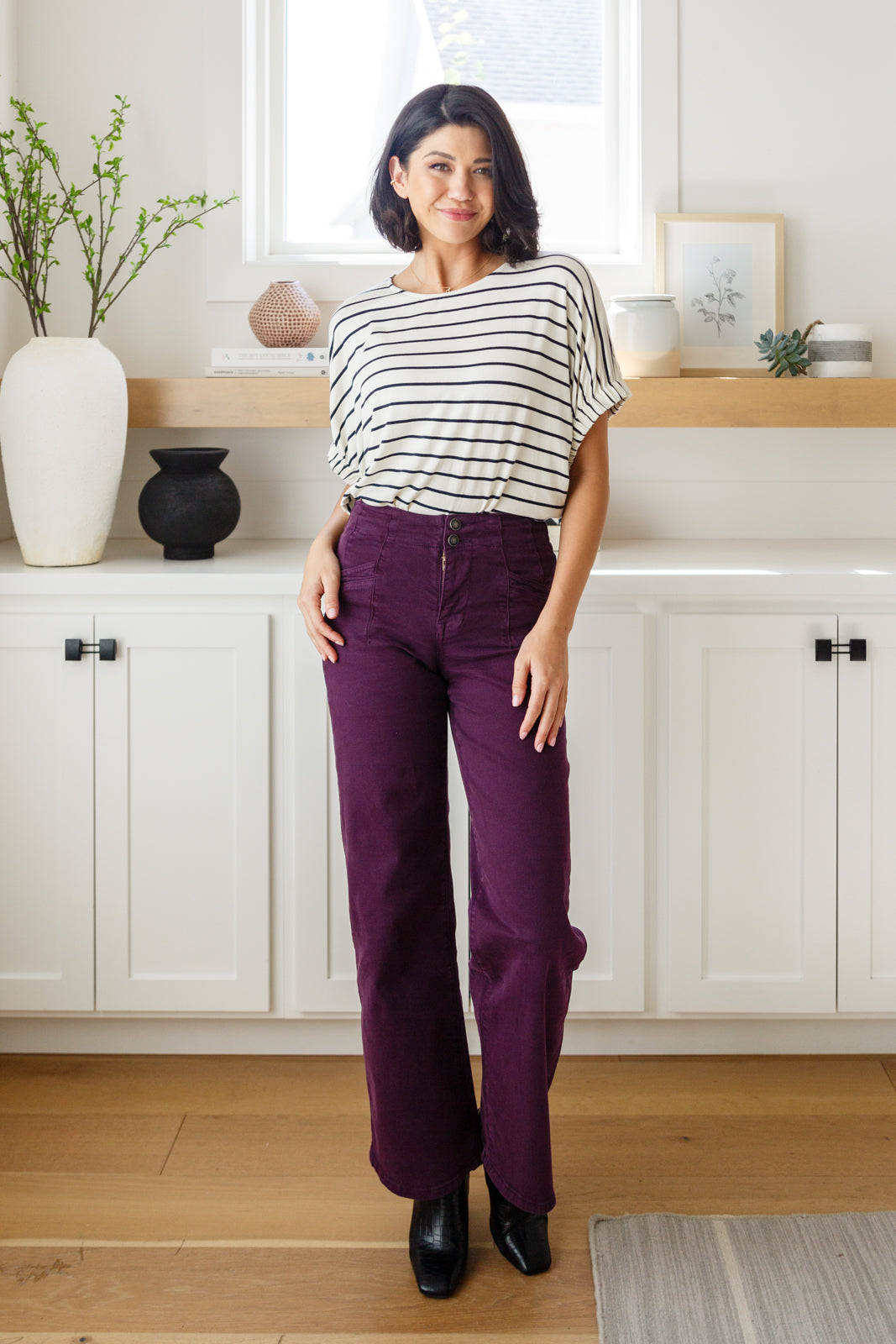 Judy Blue Petunia High Rise Wide Leg Jeans in Plum