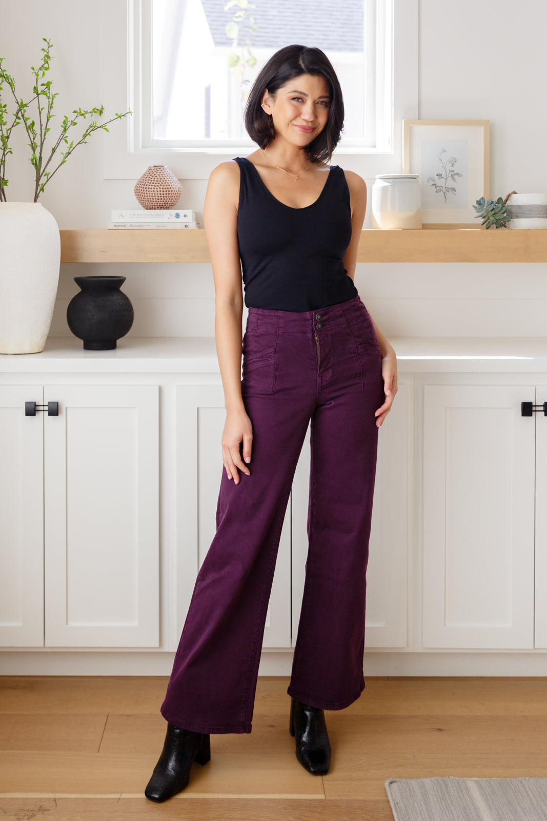 Judy Blue Petunia High Rise Wide Leg Jeans in Plum