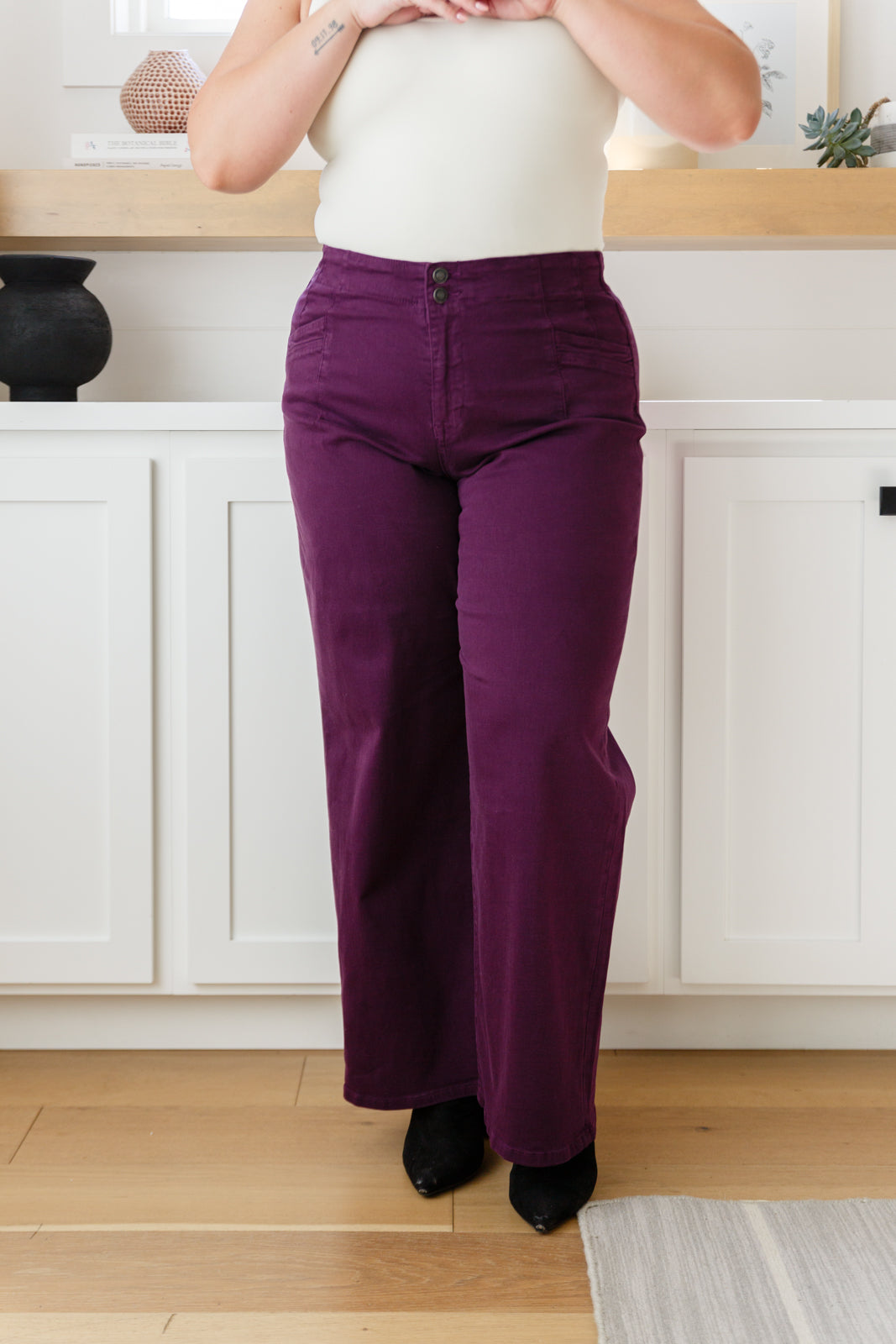 Judy Blue Petunia High Rise Wide Leg Jeans in Plum