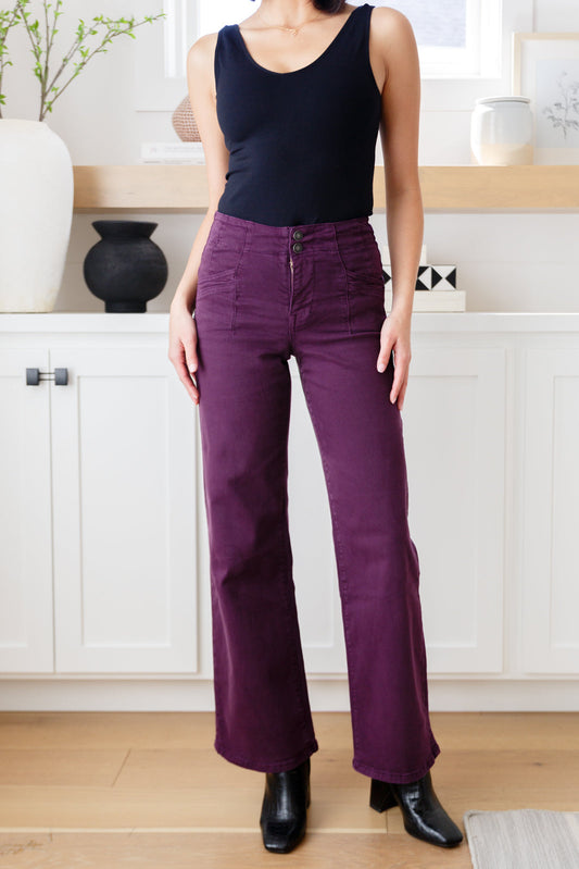 Judy Blue Petunia High Rise Wide Leg Jeans in Plum