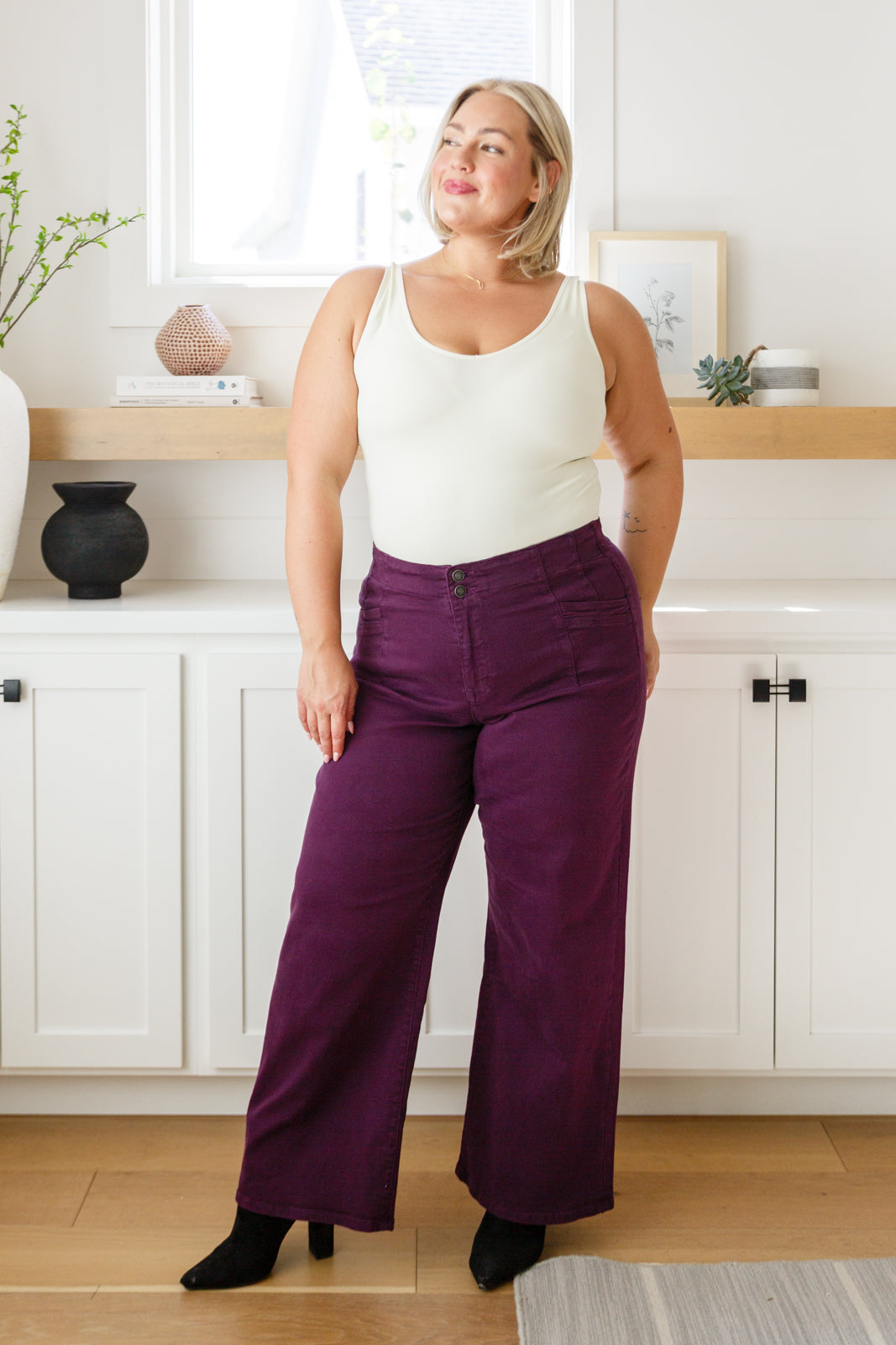 Judy Blue Petunia High Rise Wide Leg Jeans in Plum