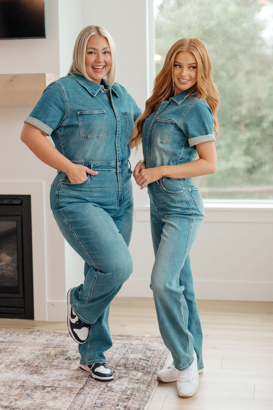 Judy Blue Sylvia Short Sleeve Denim Jumpsuit